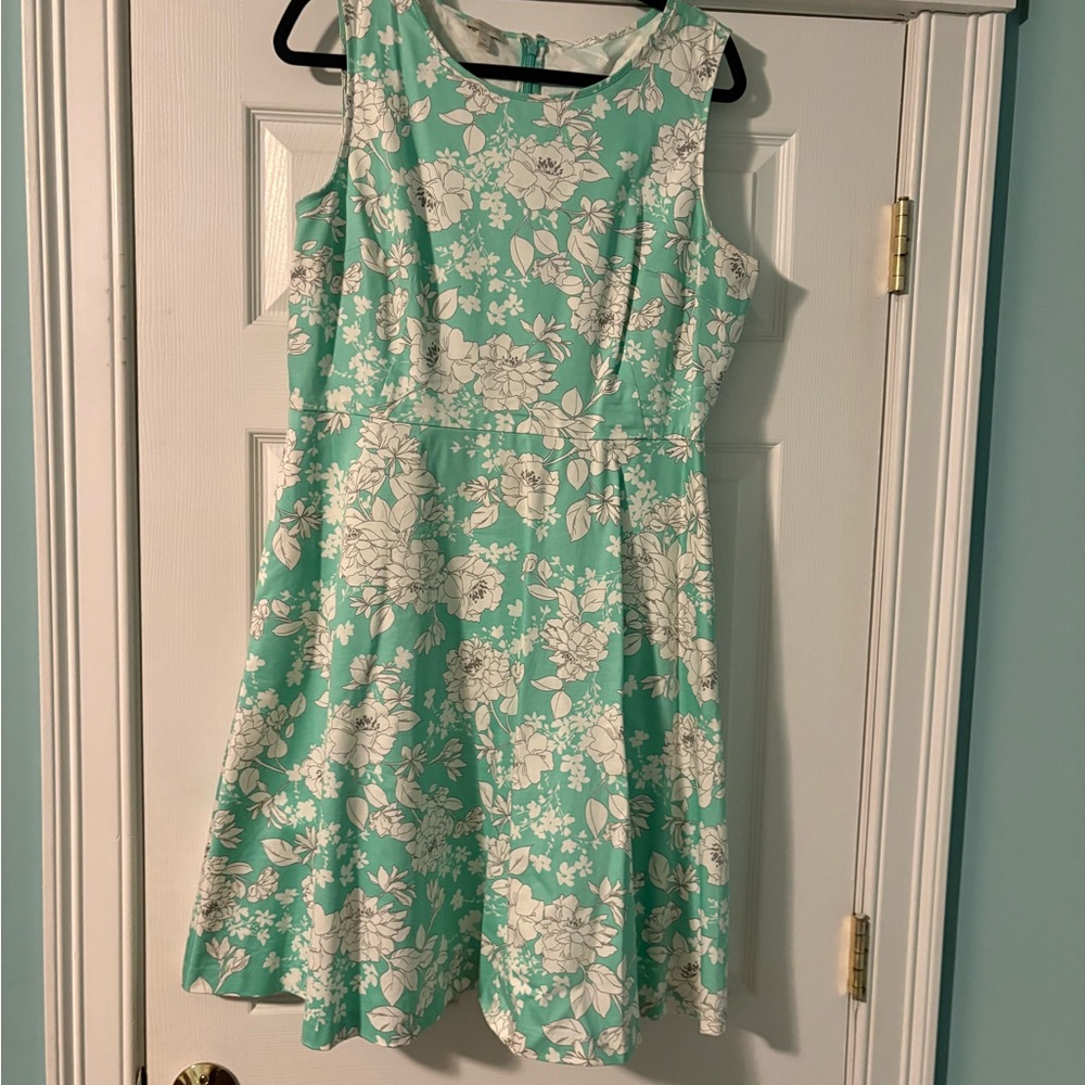 Talbots Floral Sleeveless Dress in Green and White